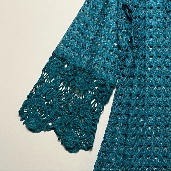 UMGEE Crochet Knit Tunic Cover-Up Womens L Boho Beach Hippie Turquoise Blue - Picture 9 of 16